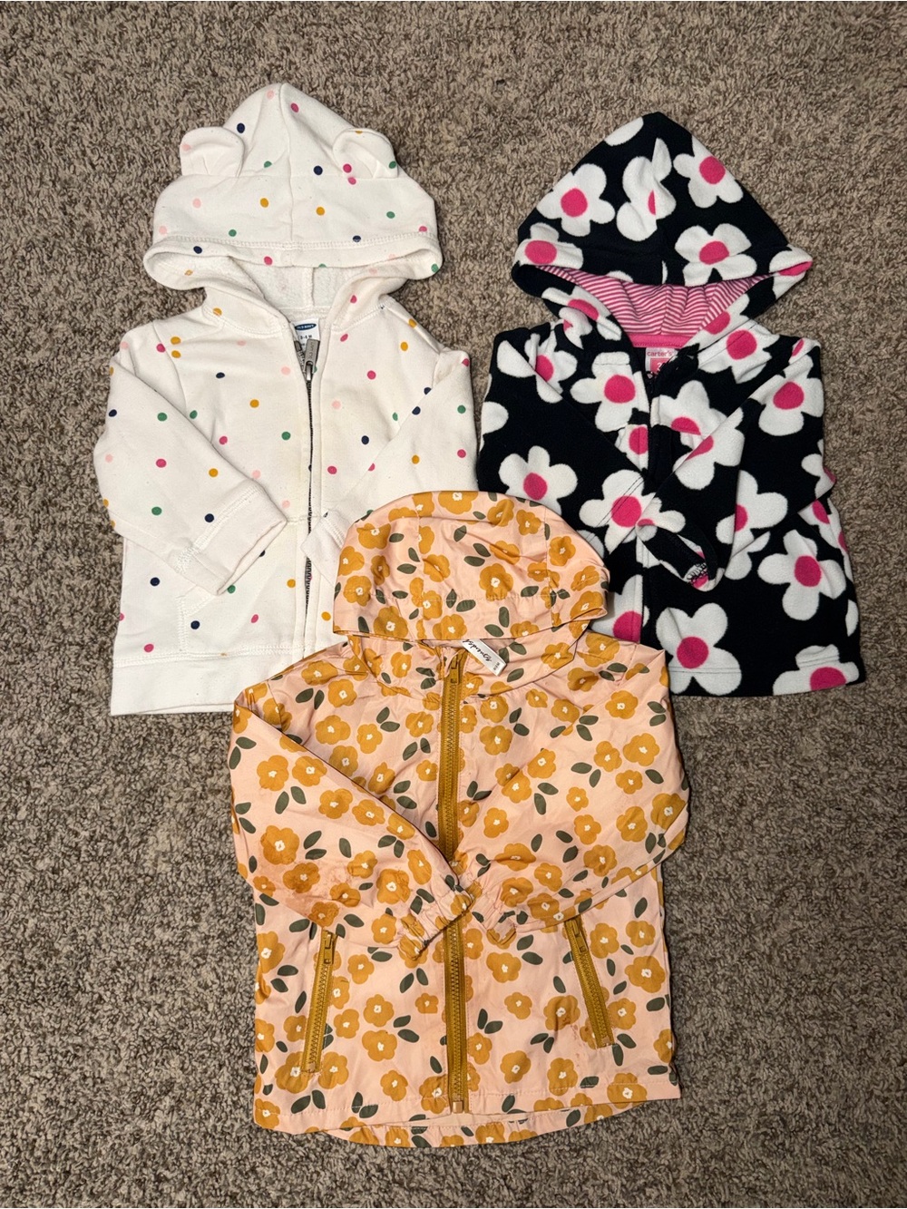 Old Navy Cream Zip-Up Hoodie with Multicolor Polka Dots